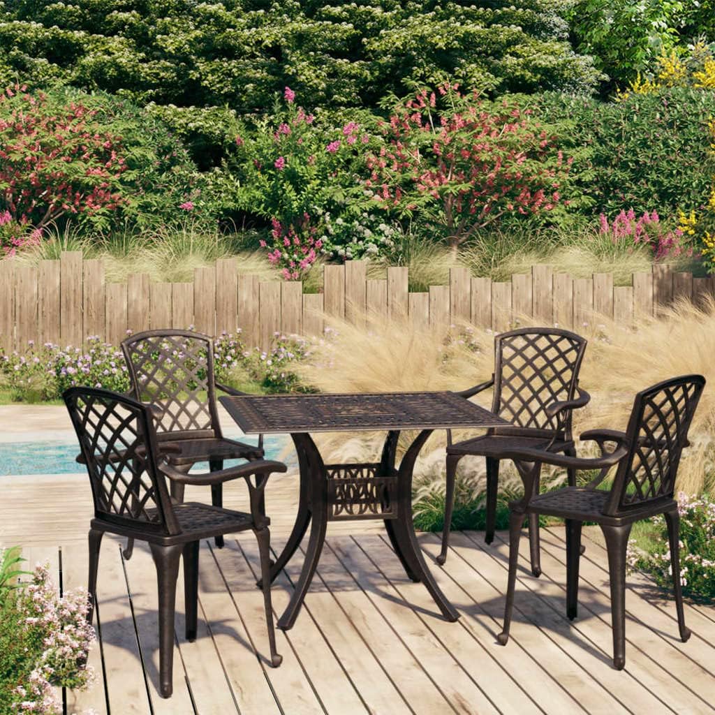 5 Piece Bistro Set Cast Aluminum Bronze Garden Furniture