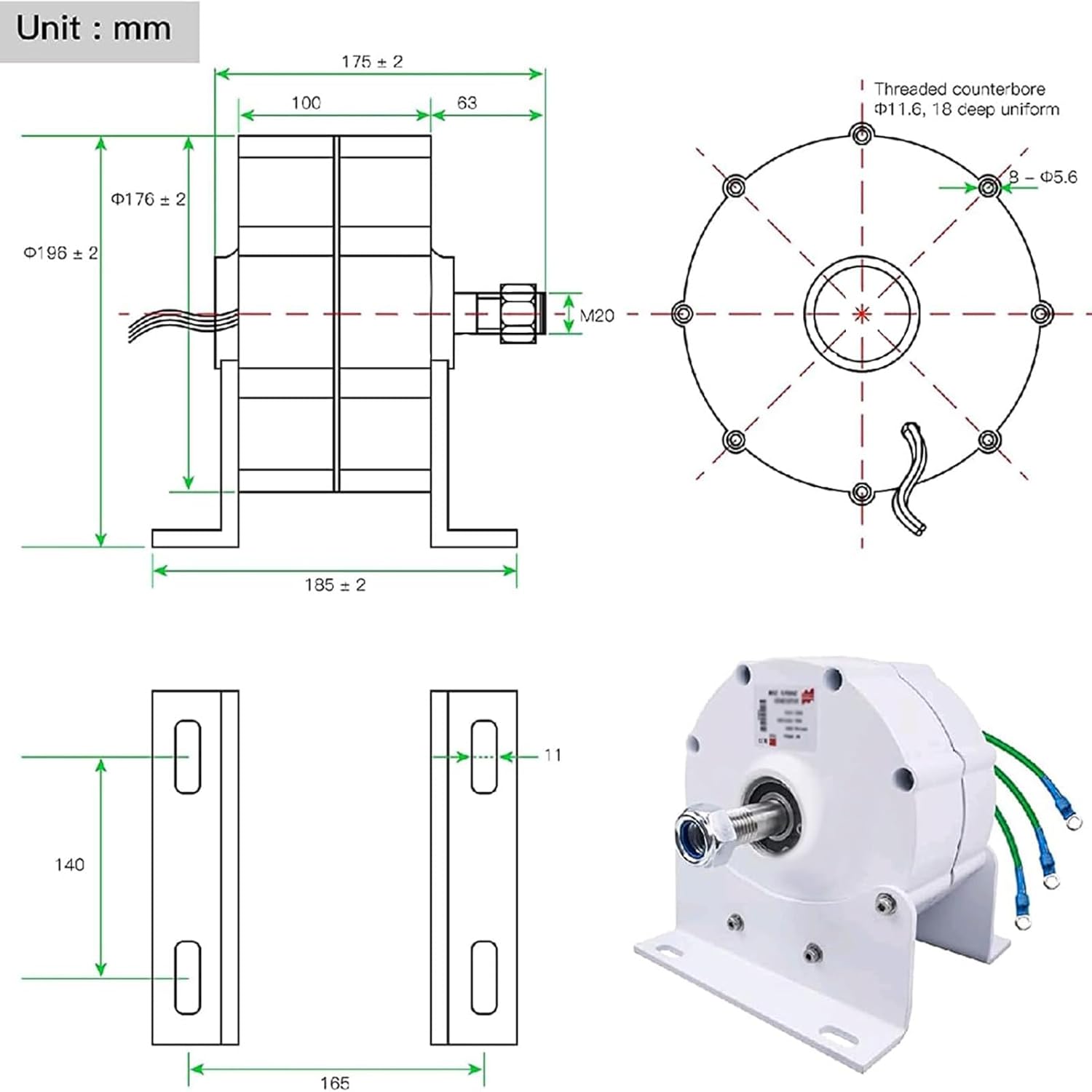 800W Low RPM Permanent Magnet Qenerator, 3 Phase Gearless Permanent Magnet Generator 12V 24V 48V AC Alternator Water Wind Turbine Generator with Rectifier,48V