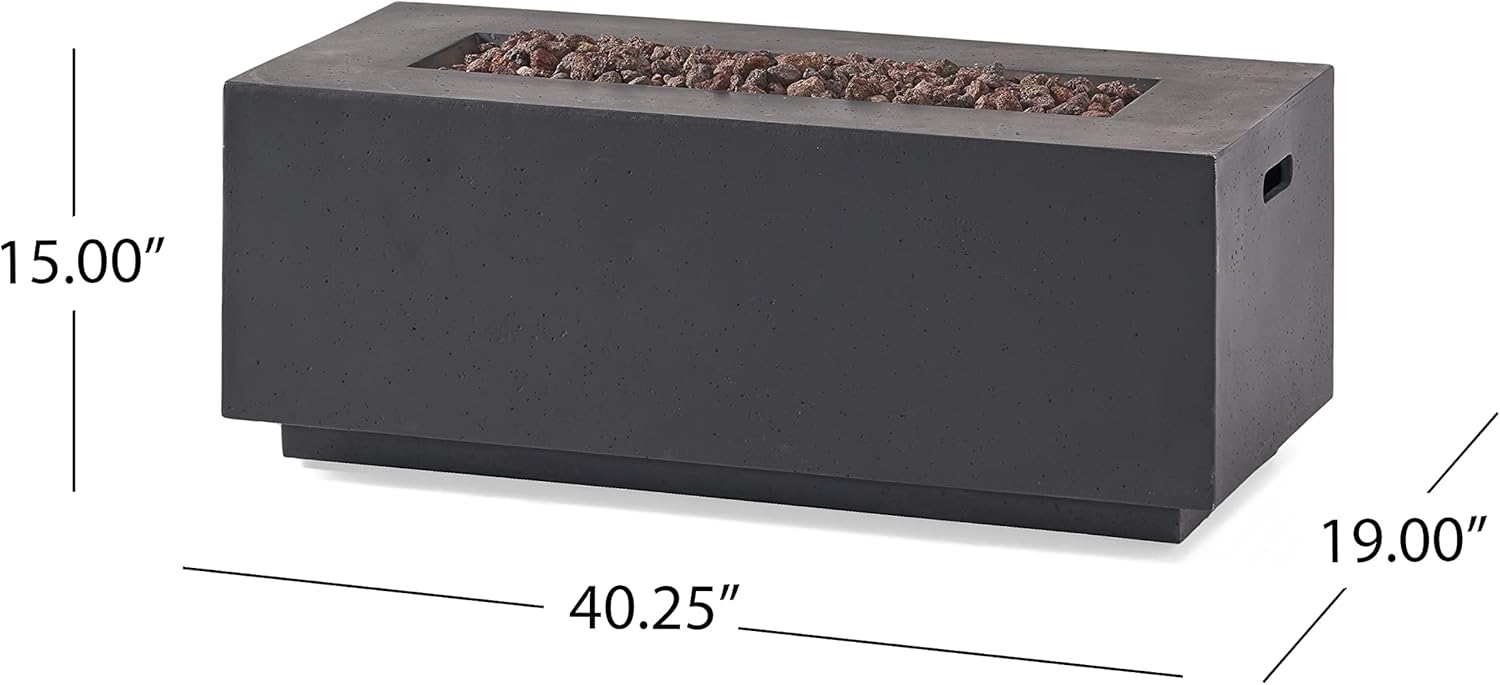 40 Inches Outdoor 40,000 Btu Rectangular Concrete Propane Fire Pit – Light Grey (Tank Cover Not Included) Durable Stylish Backyard Heat (Dark Grey)
