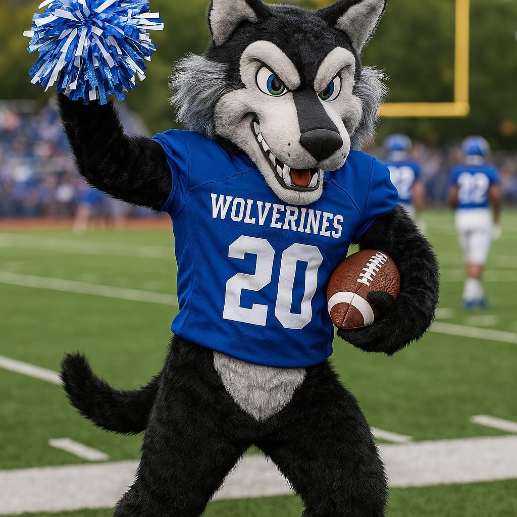 TCDesignerProducts Black Wolf Mascot Costume, School Spirit, Up to 6 Feet 4 Inches, School Spirit Sports Fan Gear, Football Cheerleader Accessories, Homecoming