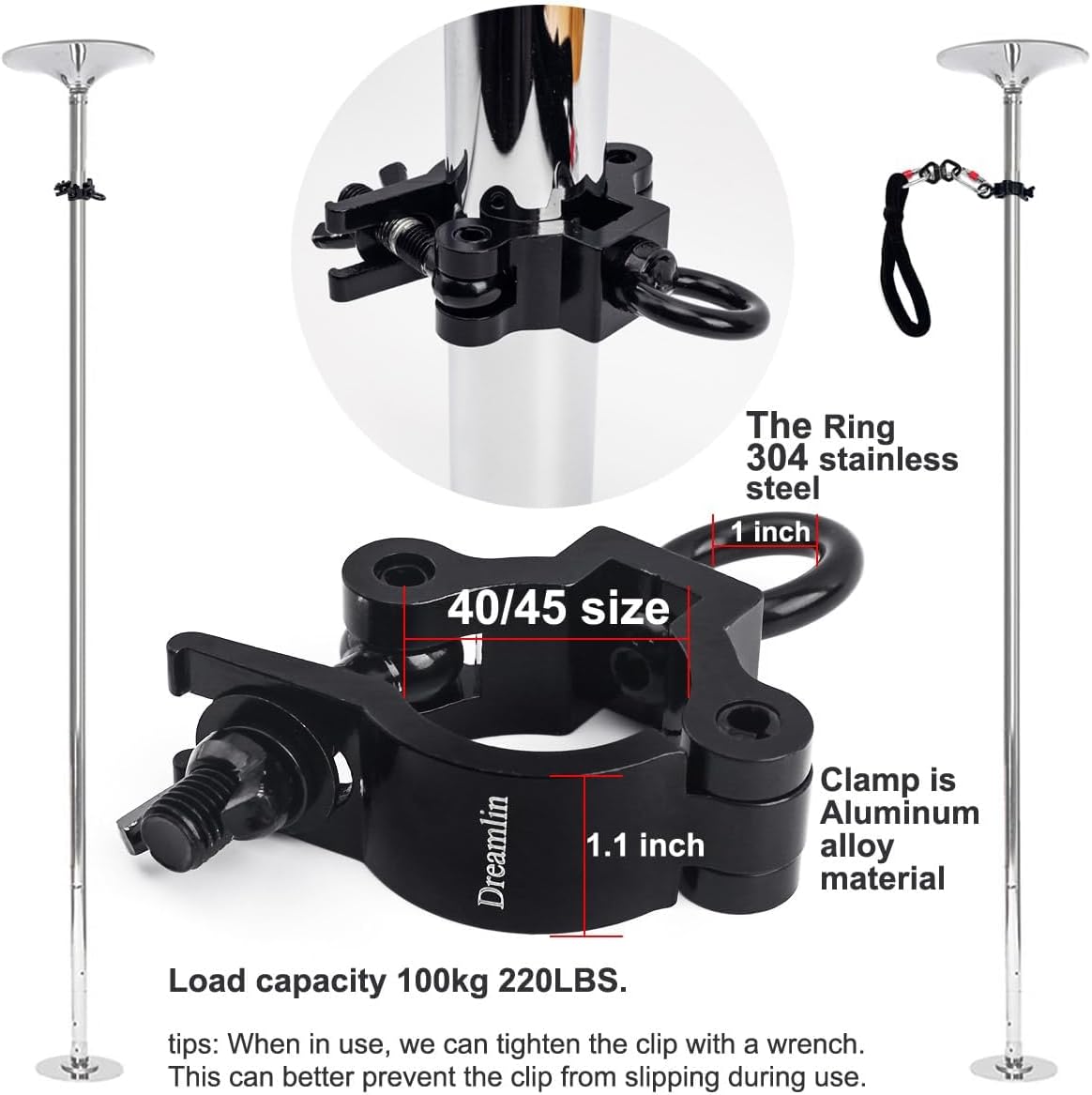 Dreamlin Dance Pole Hanging Clamp for Pole Dancing Accessories and Aerial Silks Silkii Equipment Grip for Flying Pole Dance Swivel Aerial Yoga for Home