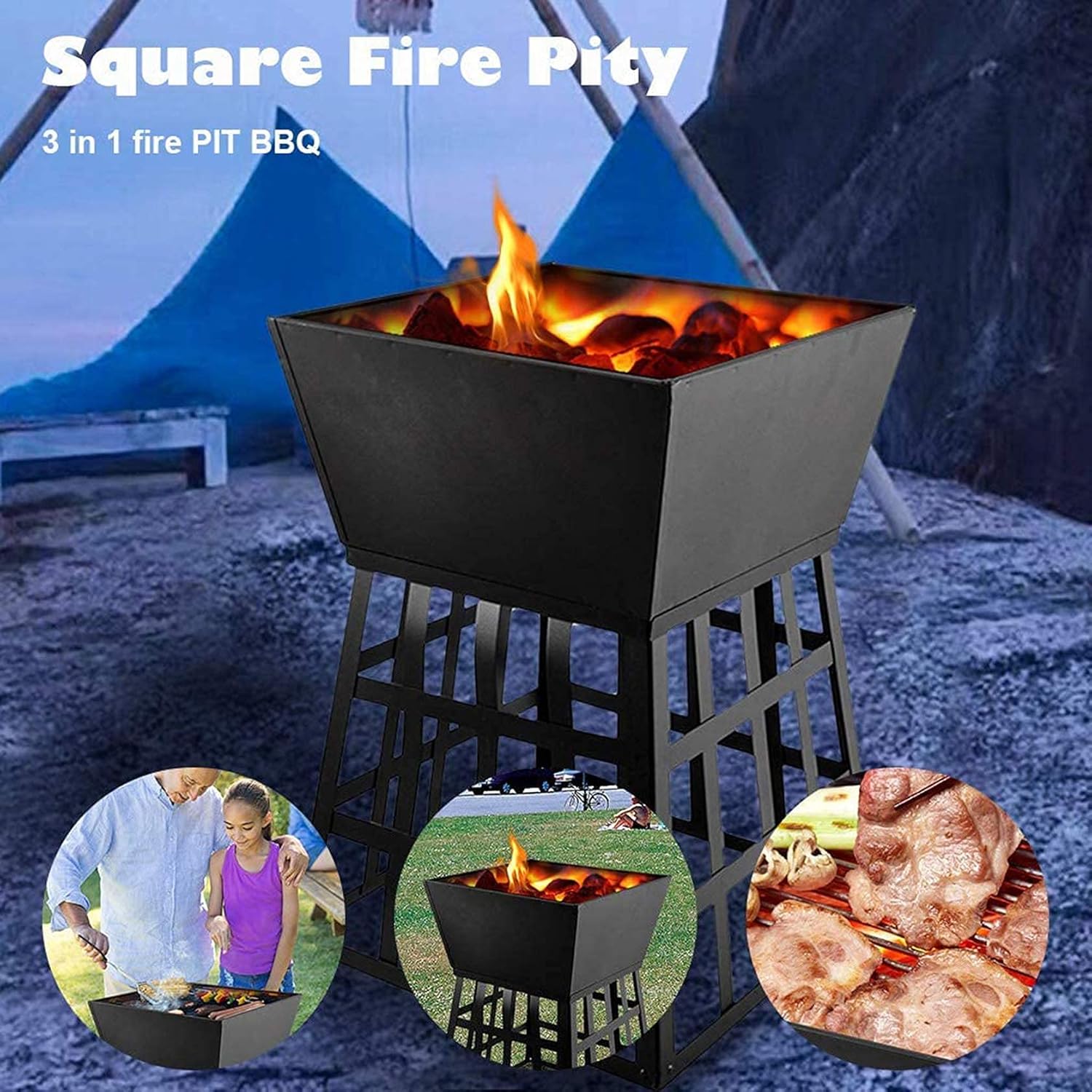 Fire Pit Outdoor Metal Firepit Square Charcoal Grill Burning BBQ Outdoor Party BBQ Fire Pit
