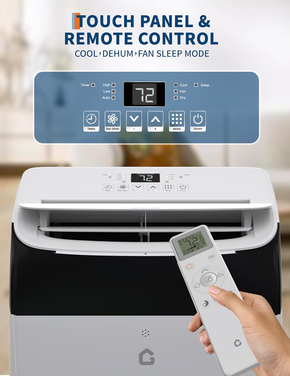 12,000 BTU Portable Air Conditioners, Portable AC Units for Rooms with Dehumidifier and Fan, Room Air Conditioner Cools Up To 550 Sq.Ft., Quiet Operation, Remote Control, White Cover