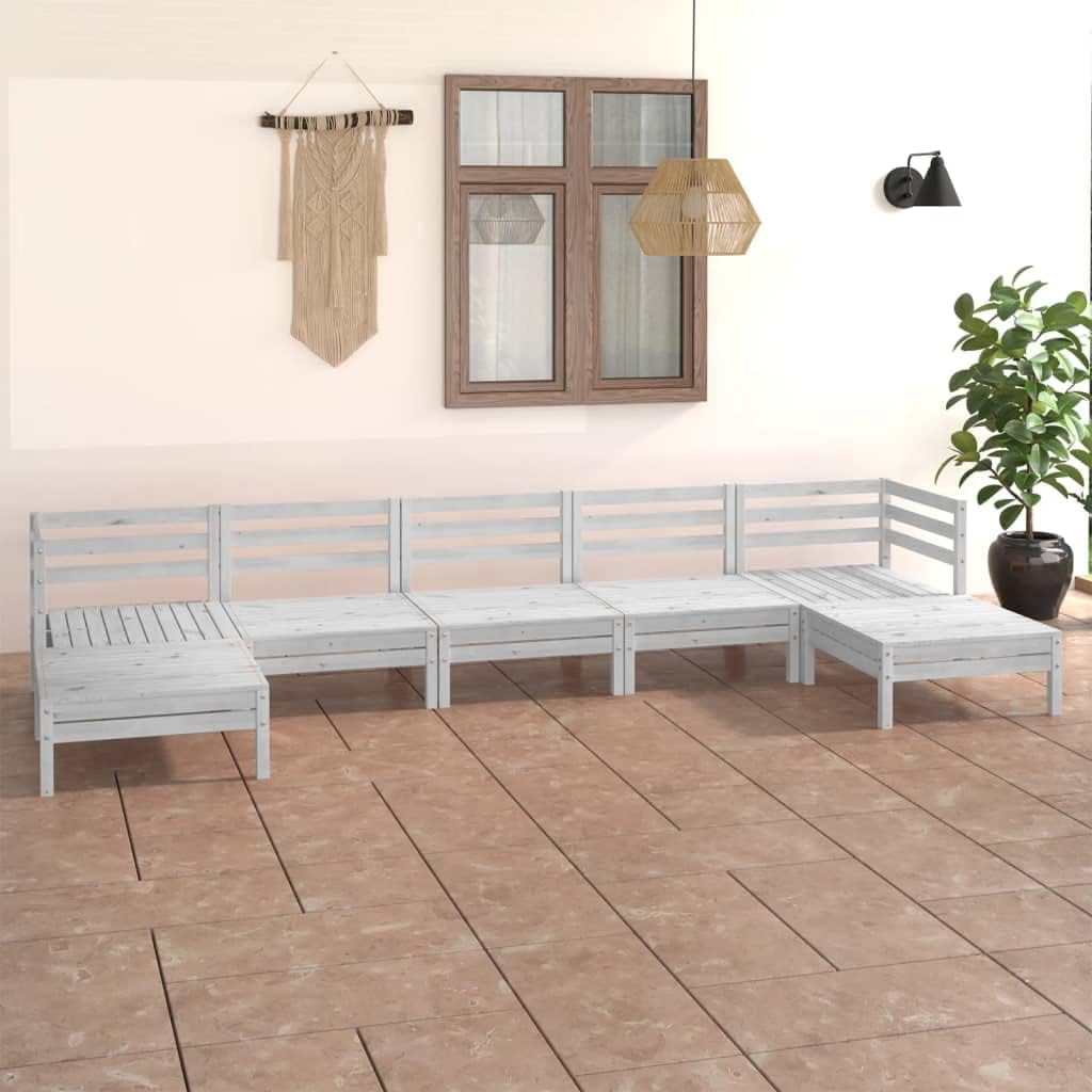 7 Piece Patio Lounge Set White Solid Pinewood,Rustic Solid Pinewood Patio Furniture Set for Relaxing and Enjoying The Outdoors Patio Furniture, Outdoor Furniture Sets