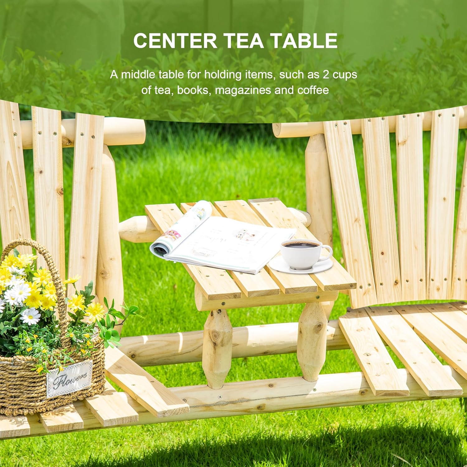 Wooden Chair with Table for Outdoor Spaces, 2 Patio Fire Pit Chair, Natural Backyard, Deck, Porch Table, Porch, Texture