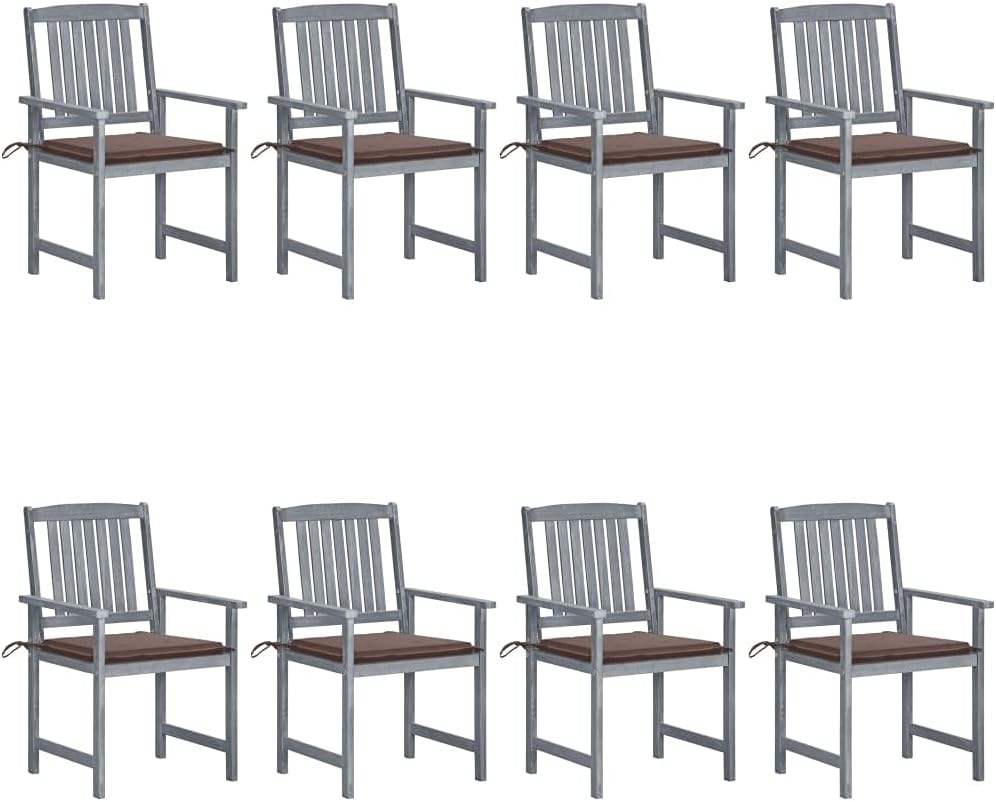 Patio Chairs with Cushions 8 pcs Solid Acacia Wood Gray,Solid Acacia Wood Patio Chairs: Durable and Comfortable Outdoor Seating Outdoor Furniture, Outdoor Chairs
