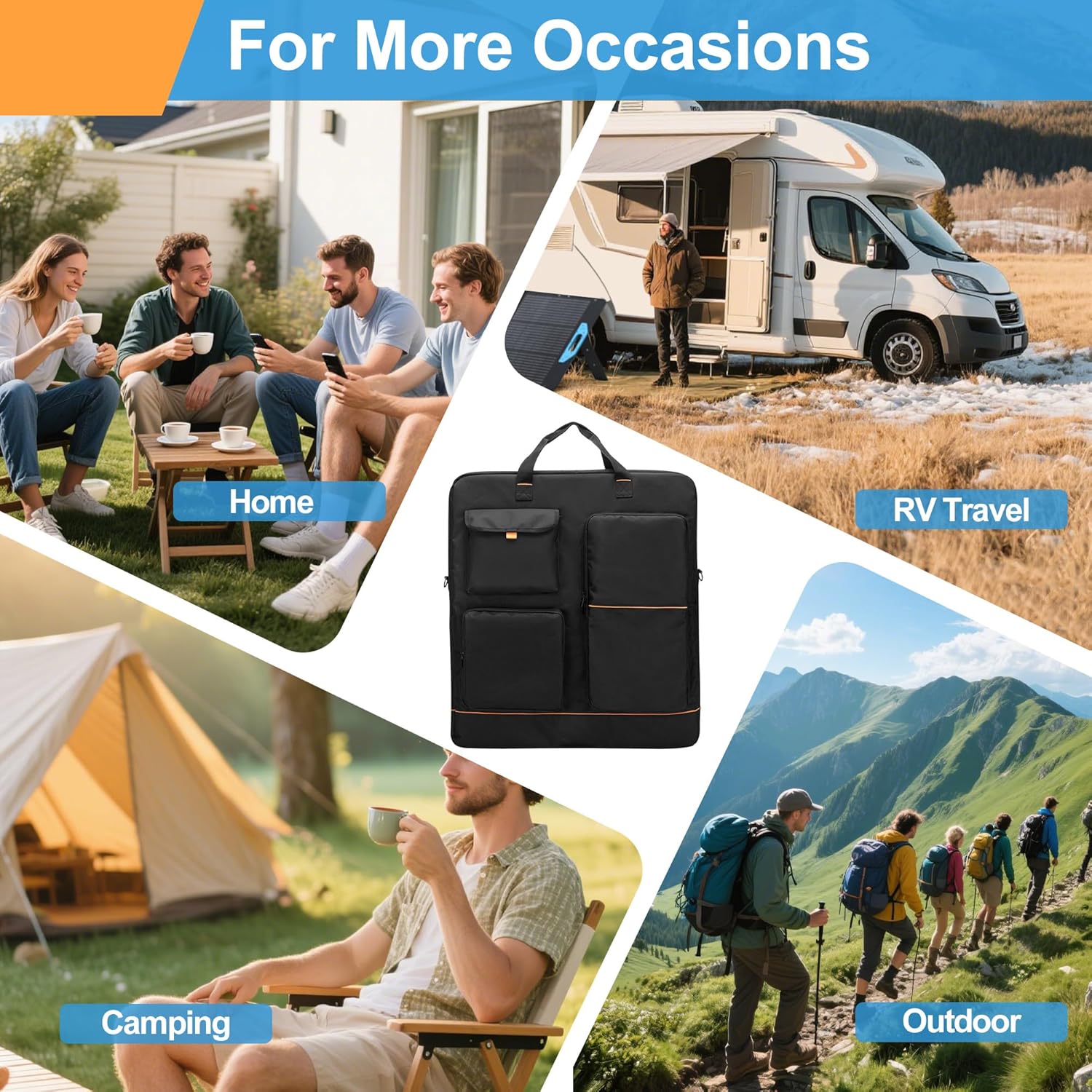 Solar Panel Bag, Carrying Case Compatible with Anker SOLIX PS30 PS100 PS200, Double-layer Storage Carrier for 2 Panels, Protective Travel Organizer with Multi Pockets & Shoulder Strap