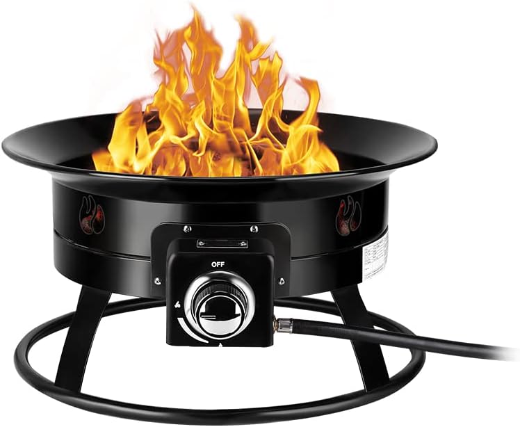 Portable Propane Fire Pit, Camplux Outdoor Gas Fire Bowl for RV Camping Backyard Party, FP19MB 19 Inch Diameter, Black