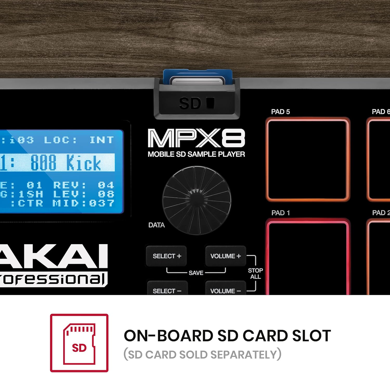 Akai Professional MPX8 - Portable Sample Pad Controller With 8 Performance-Ready Velocity-Sensitive Pads, MIDI Connectivity and On-Board SD Card Slot