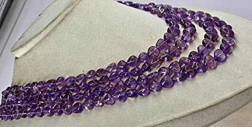 4 Line Natural AMETHYST HEART Shaped BEADS Necklace 16 INCHES 13MM TO 6 MM