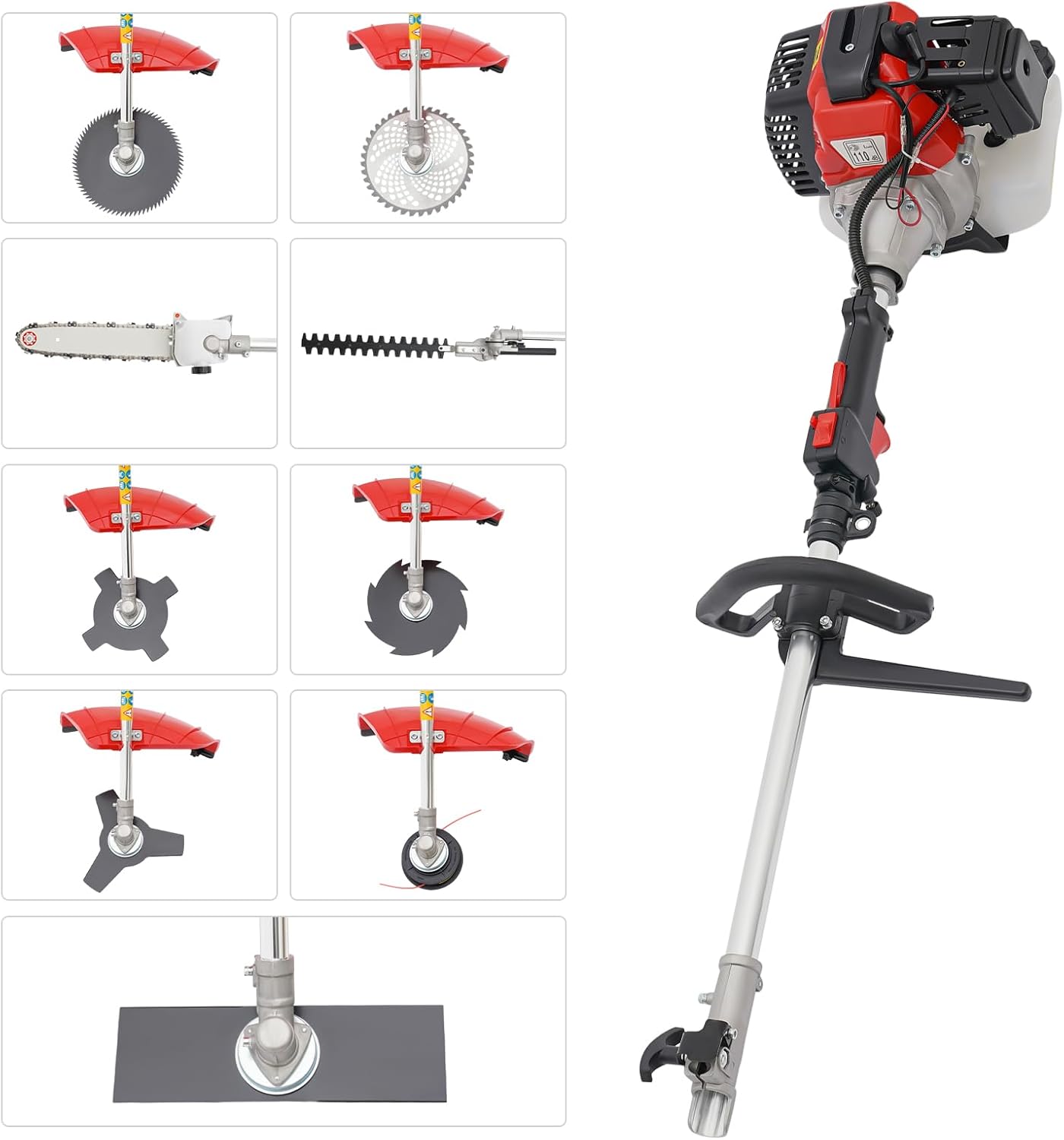 52CC Lawn Mower, 2-Stroke Gas Powered Grass Trimmer Weed Wacker with Multiple Saw Blades, Handheld Multi-Functional Trimming Tools, Cutter Lawn Mower Edger for Lawn Garden Tree Trimming