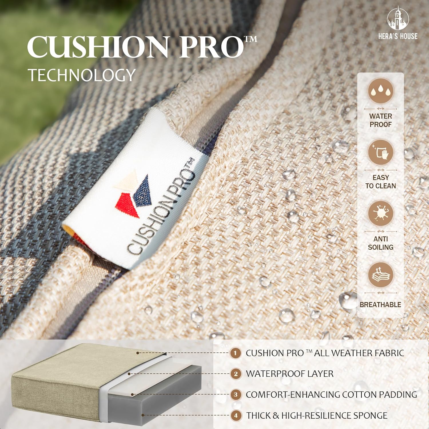 HERA'S HOUSE 5 Pieces Patio Furniture Set with Fire Pit Table, 4 x Thick Cushioned Rocking Chairs, 1 x 28 Fire Pit Table (50,000 BTU), Outdoor Conversation Set for Garden, Backyard, Lawn