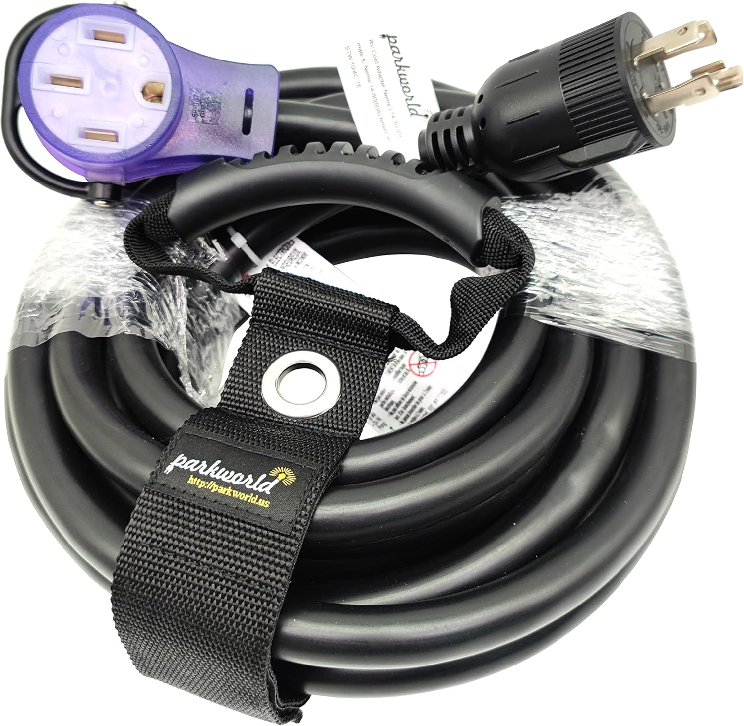 Parkworld 691845 Power Adapter Cord 4-Prong Generator 30A Locking L14-30P Male to RV 50 AMP 14-50R Female with Handle (25FT)