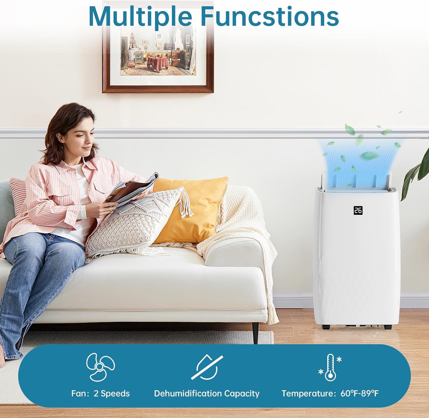 12000 Btu Portable Air Conditioner, 12000 BTU Portable AC Unit with Remote, Window kit, Pipe Cools up to 550 Sq. Ft for Home Office Dorms, White