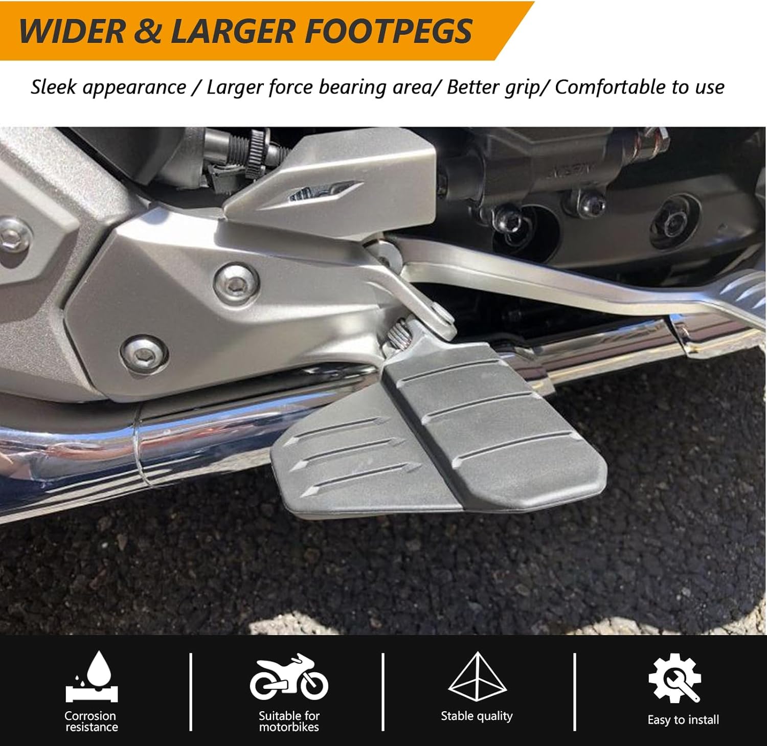 Front Footpeg Footboard for Goldwing Gl 1800, Rider Wide Footrest Highway Foot Peg Pedal Replacement for Honda GoldWing GL1800 Tour DCT 2018-2024 Motorcycle Accessories