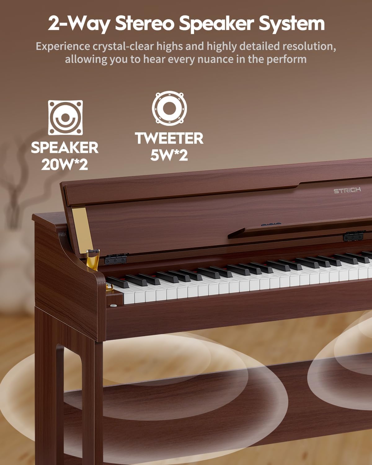 STRICH 88 Keys Digital Piano, Hammer-Action Fully Weighted Keyboard, Cover Designed Electric Piano Keyboard with Furniture Stand, Headphones, Three Pedal, Brown, SDP-400