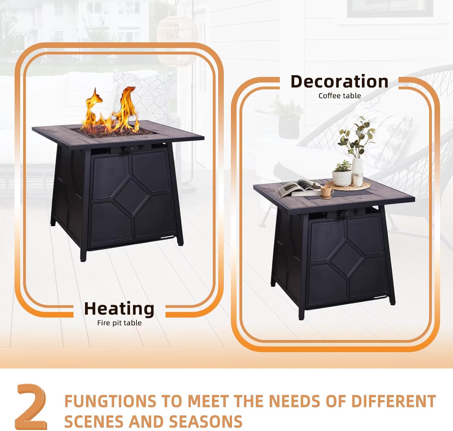 28 in Gas Fire Pits Table,40,000 BTU Steel Propane Gas Fire Pit Table with Steel lid,Weather Cover,Electronic Ignition System,Hideaway Tank Holder,CSA,2-in-1 Square Steel Gas Firepits,Outdoor Garden