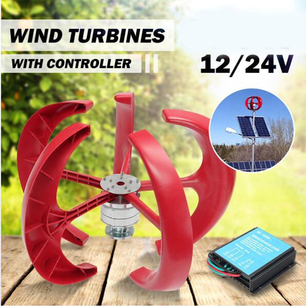 48V 12000W 5 Blades Vertical Wind Turbine Kit, Rated Wind Speed 13M/S Low Wind Speed Starting Wind Power Generator with Controller for Home, Camping