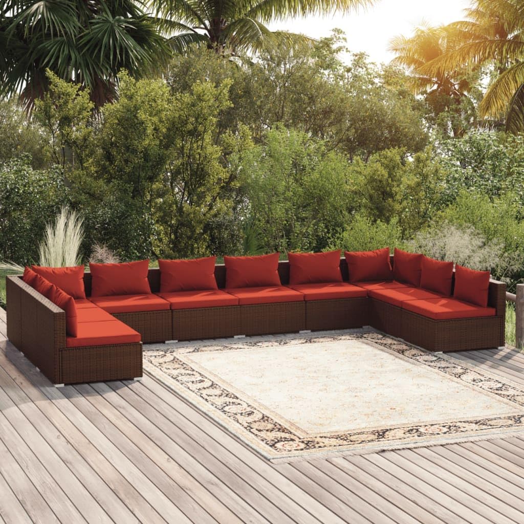 Furniture Sets 10 Piece Patio Lounge Set with Cushions Poly Rattan Brown,Cozy Rattan Patio Lounge Set: Modular Furniture for Outdoor Comfort and Style Garden Conversation Sets