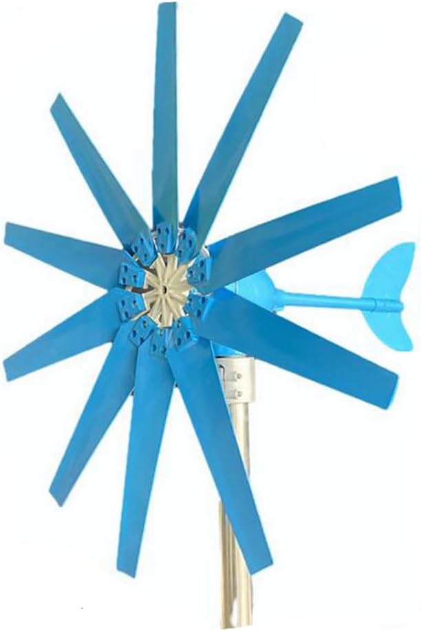 No Noise14000W Wind Turbine Generators Kit, 12V 24V 48V 10-Blade Vertical Axis Wind Turbine Generator with Axis Controller(Blue)