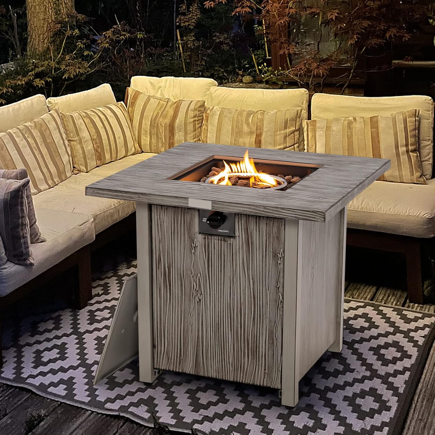 Giantex 28” Patio Fire Pit Table - 2-in-1 40,000 BTU Gas Square Fire Table with Lid & Lava Rocks, Metal Frame, PVC Protective Cover, CSA Certificated Propane Fire Pits for Outside, Poolside, Backyard