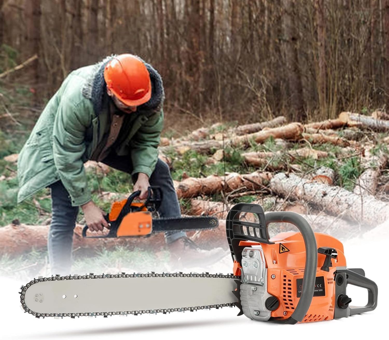 Gas Chainsaw 20 Inch 58CC Gas Powered Cordless Chain Saw,2-Cycle High Power Handheld Gasoline Chain Saws with Automatic Oiler,Heavy Duty Chainsaw for Cutting Wood Trees 2.4kw/3.2hp 17lb 8500rpm