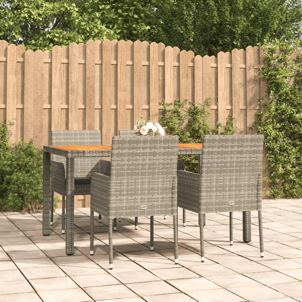5 Piece Patio Dining Set with Cushions Gray Poly Rattan,Outdoor Patio Dining Set with Elegant Contemporary Design for Garden, Dining or Relaxing Patio Furniture Sets, Outdoor Furniture Sets