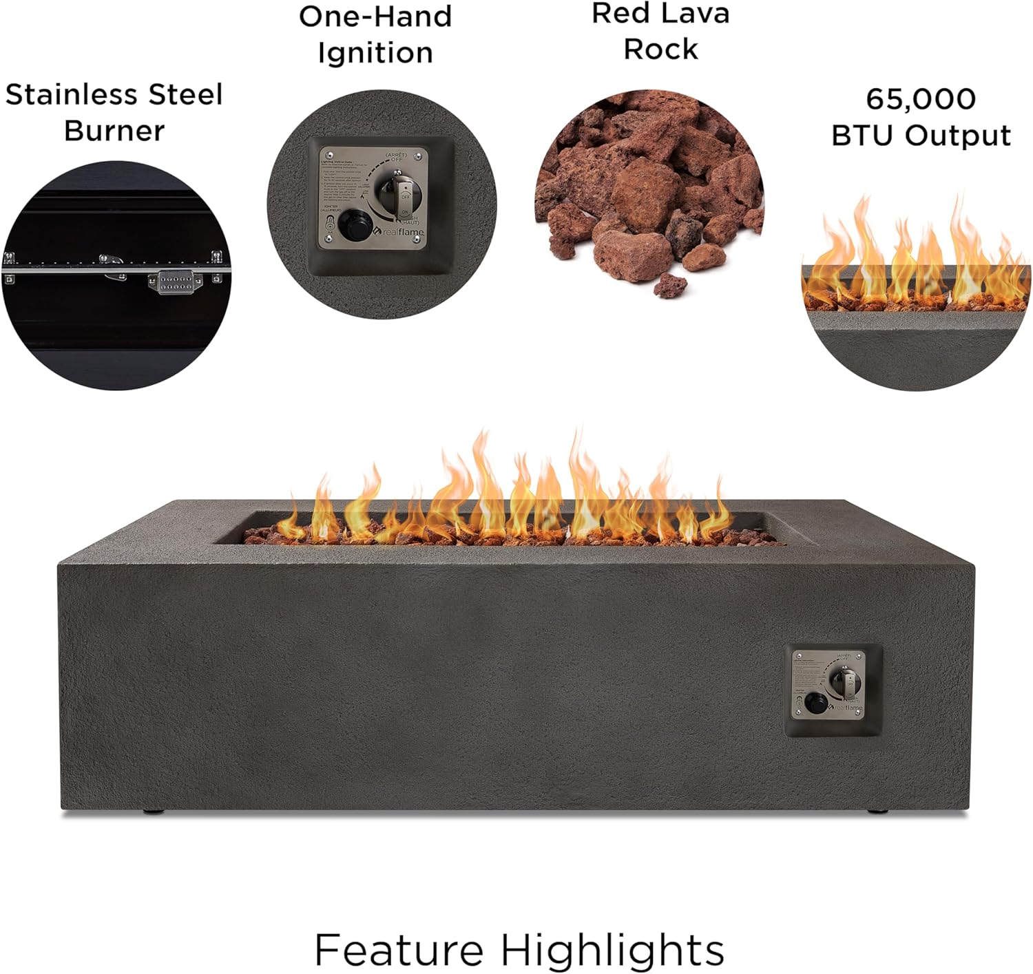Real Flame Baltic Rectangle Natural Gas Fire Table, Glacier Gray