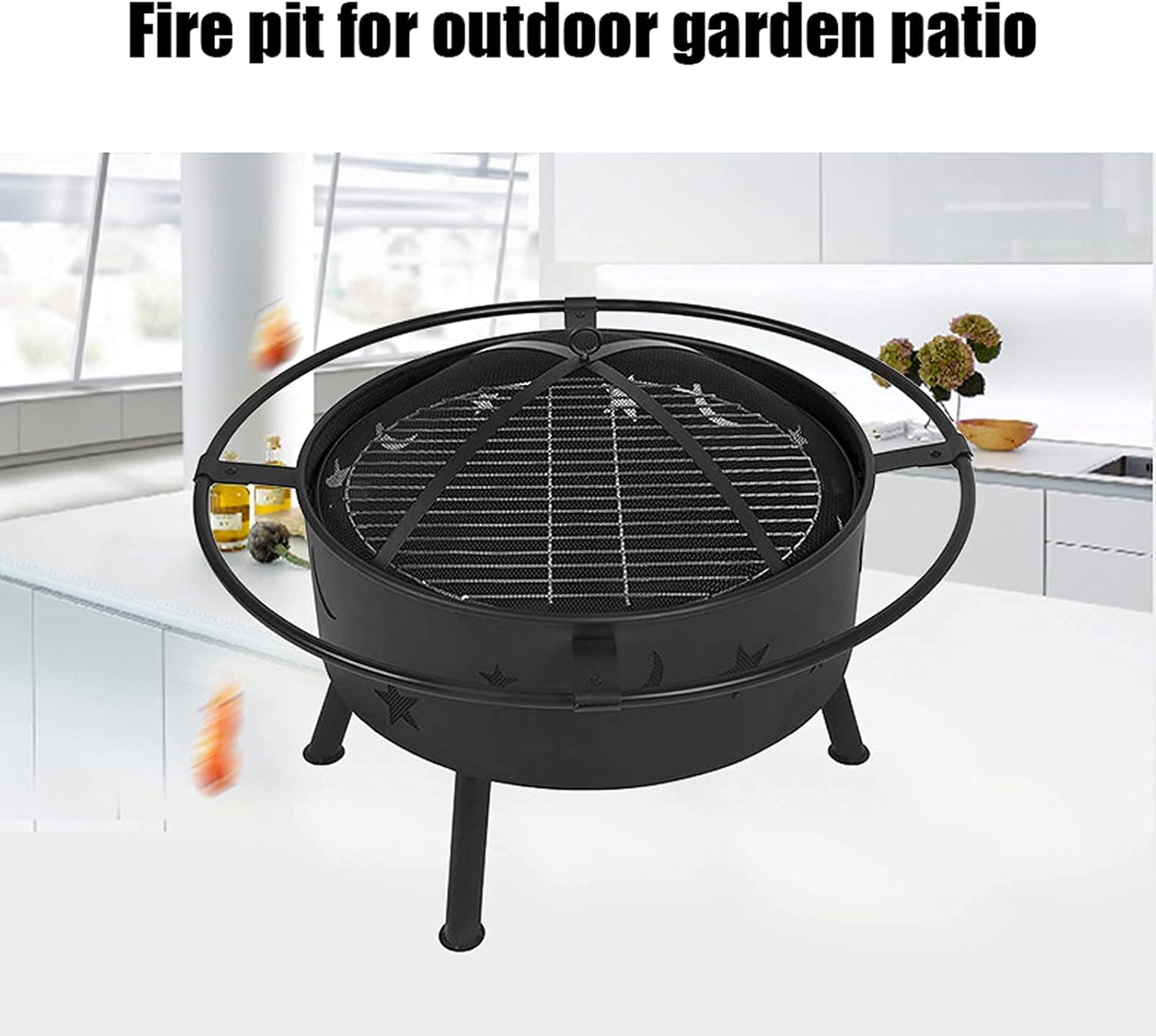Outdoor Wood Burning Pits, Portable Firepit, Round Bonfire Wood Burning Patio & Backyard Firepit for Outside with Cooking BBQ Grill