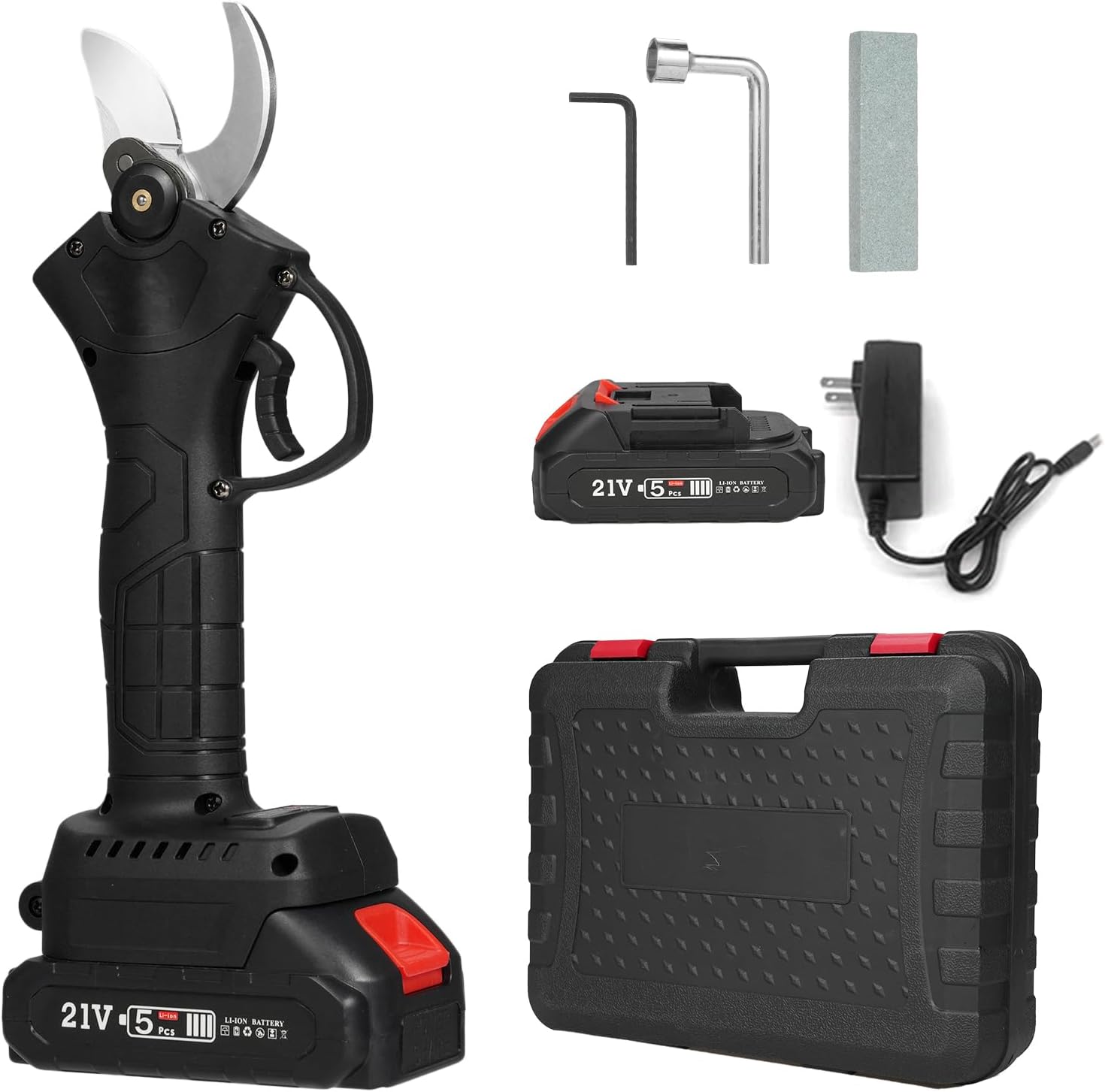 21V Portable Handheld Cordless Electric Pruning Shears with Carry Case Reable 2000mAh Lithium Battery & Powered Tree Branch Pruner Garden Clippers 30mm Max Cutting Diameter