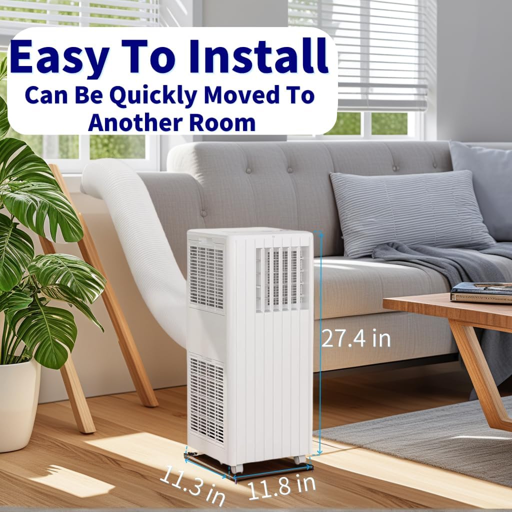 8,000 BTU Portable Air Conditioner - 3-In-1 Cooling, Dehumidifier & Fan for Rooms Up to 350 Sq.Ft. - Quiet AC Unit With Remote, 24H Timer & Window Kit