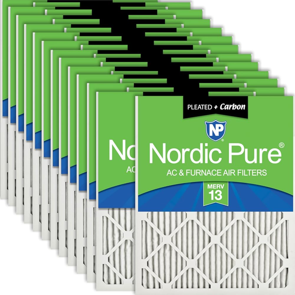 Nordic Pure 20x20x1 (Actual Size: 19 1/2 x 19 1/2 x 3/4) Pleated Air Filters MERV 13 Plus Carbon 24 Pack