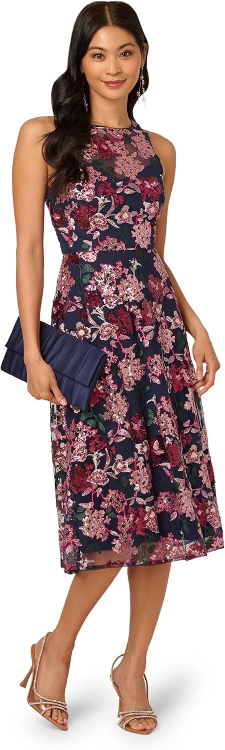 Adrianna Papell Womens Halter Sequin Midi