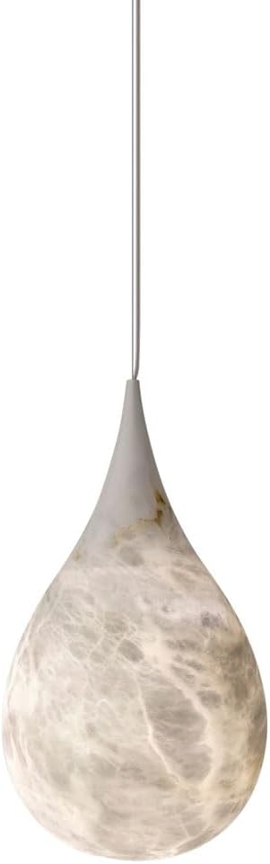 Natural Alabaster Pendant Light Fixture - Adjustable Brass & Copper Hanging Lamp for Kitchen Island, Dining Room, Living Room, Bedroom, and Bathroom(18cm)