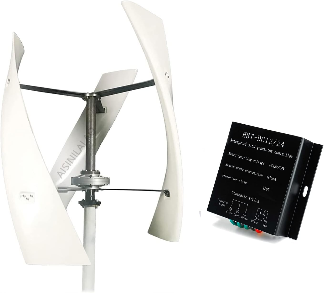 3 Blade 6000W Vertical Wind Power Generator for Marine, Home Use Wind Turbines White with MPPT Charge Controller for Hybrid Solar Wind System