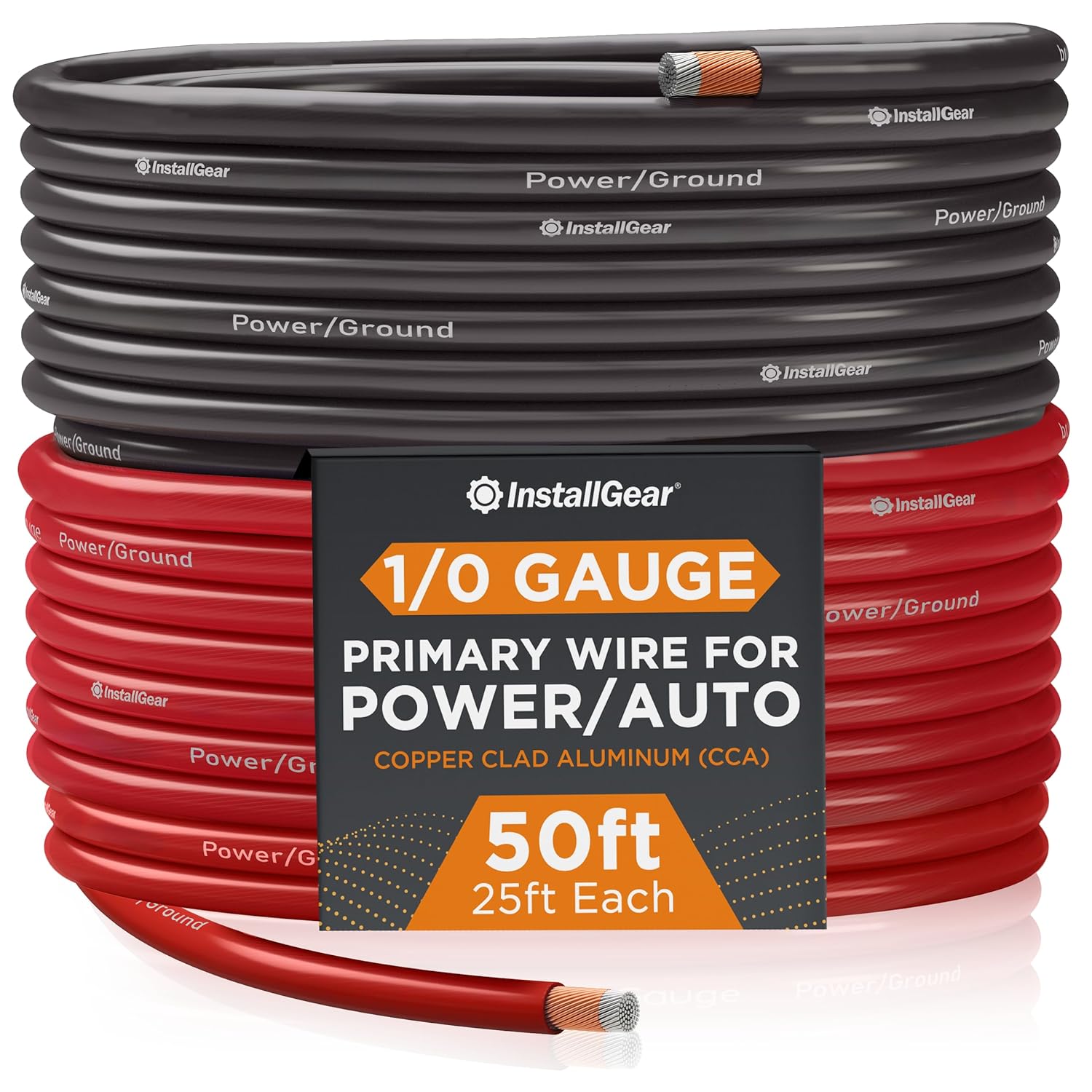 InstallGear 1/0 Gauge Wire (100ft) Copper Clad Aluminum CCA - Primary Automotive Wire, Car Amplifier Power & Ground Cable, Battery Cable, Car Audio Speaker Stereo, RV Trailer Wiring Welding Cable