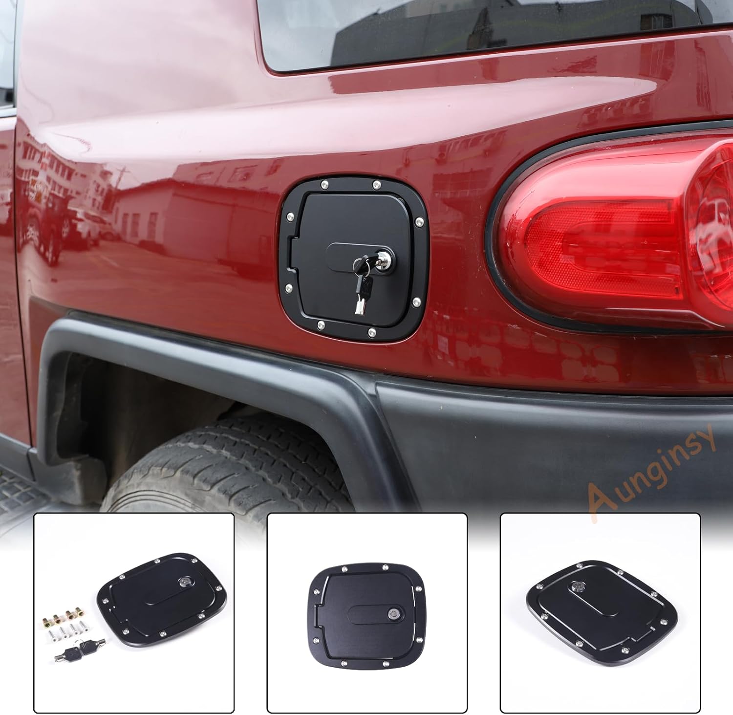 Car Door Locking Gas Cap Tank Cover Fuel Door Protector Compatible with Toyota FJ Cruiser 2007-2021 Fuel Tank Cover Trim Gas Cap Cover Fuel Filler Door Gas Cap Fuel Tank Door Gas Tank Cap Accessories