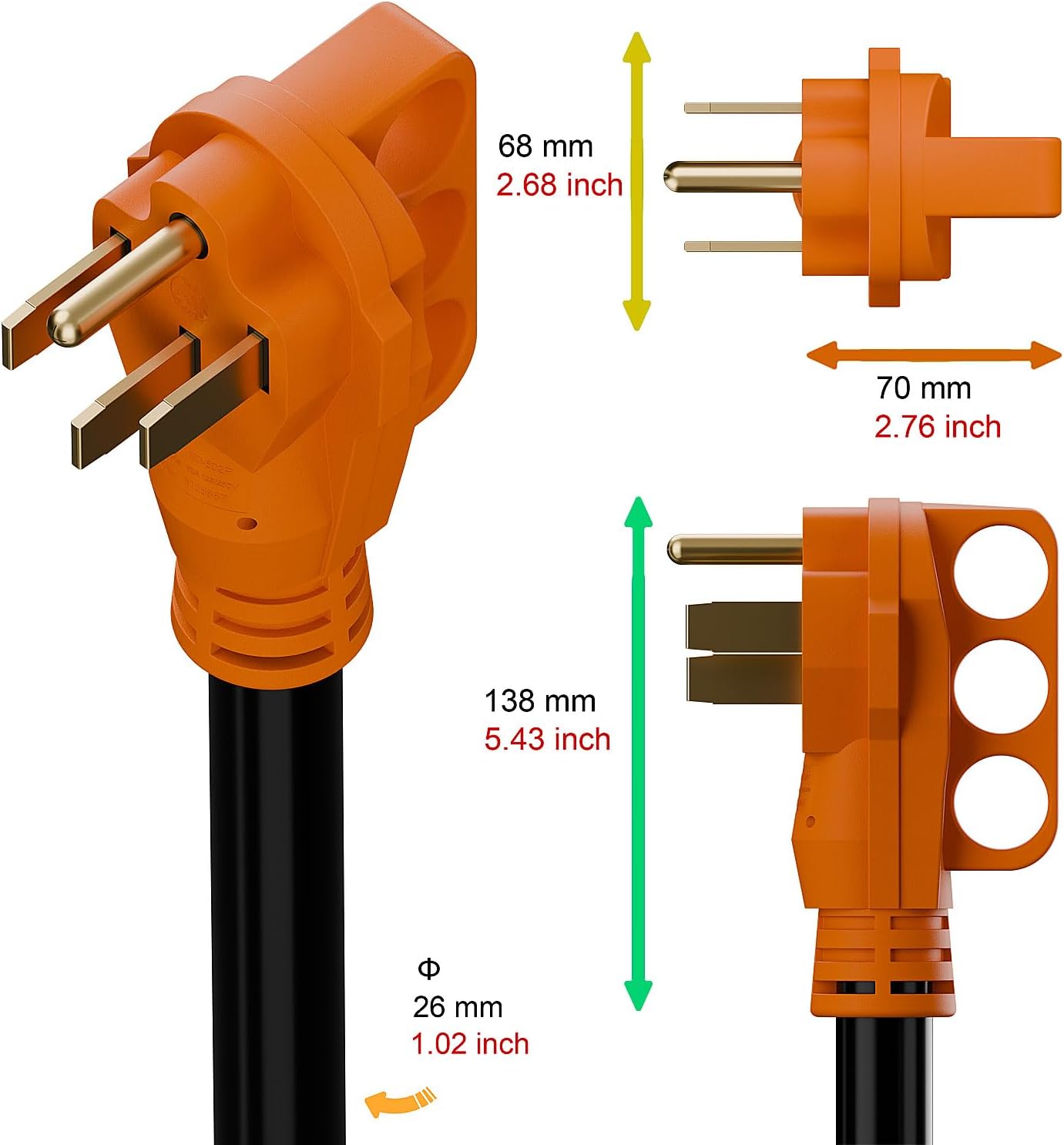 Nema SS 2-50P Waterproof RV 50Amp Power Inlet Box and SS 2-50P Extension Cable 25 FT, AC0070