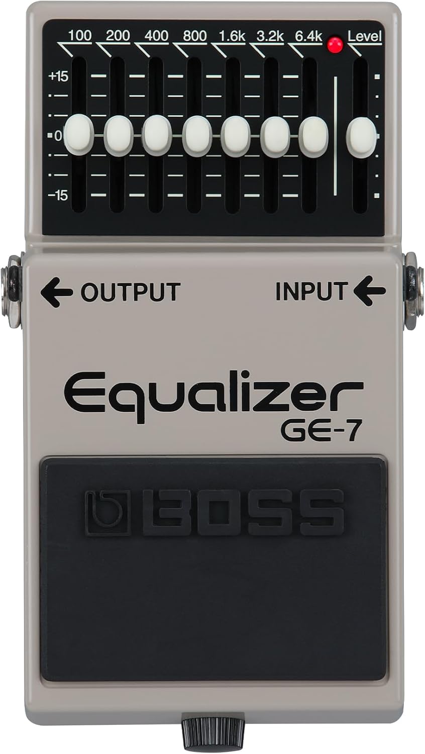 BOSS GE-7 Equalizer | Compact Graphic Equalizer Pedal | Tailored for Guitarists | 7 Bands of EQ Sliders | Guitar-Optimized Frequencies | ±15dB Boost/Cut Per Band | Level Slider for Volume Adjustments