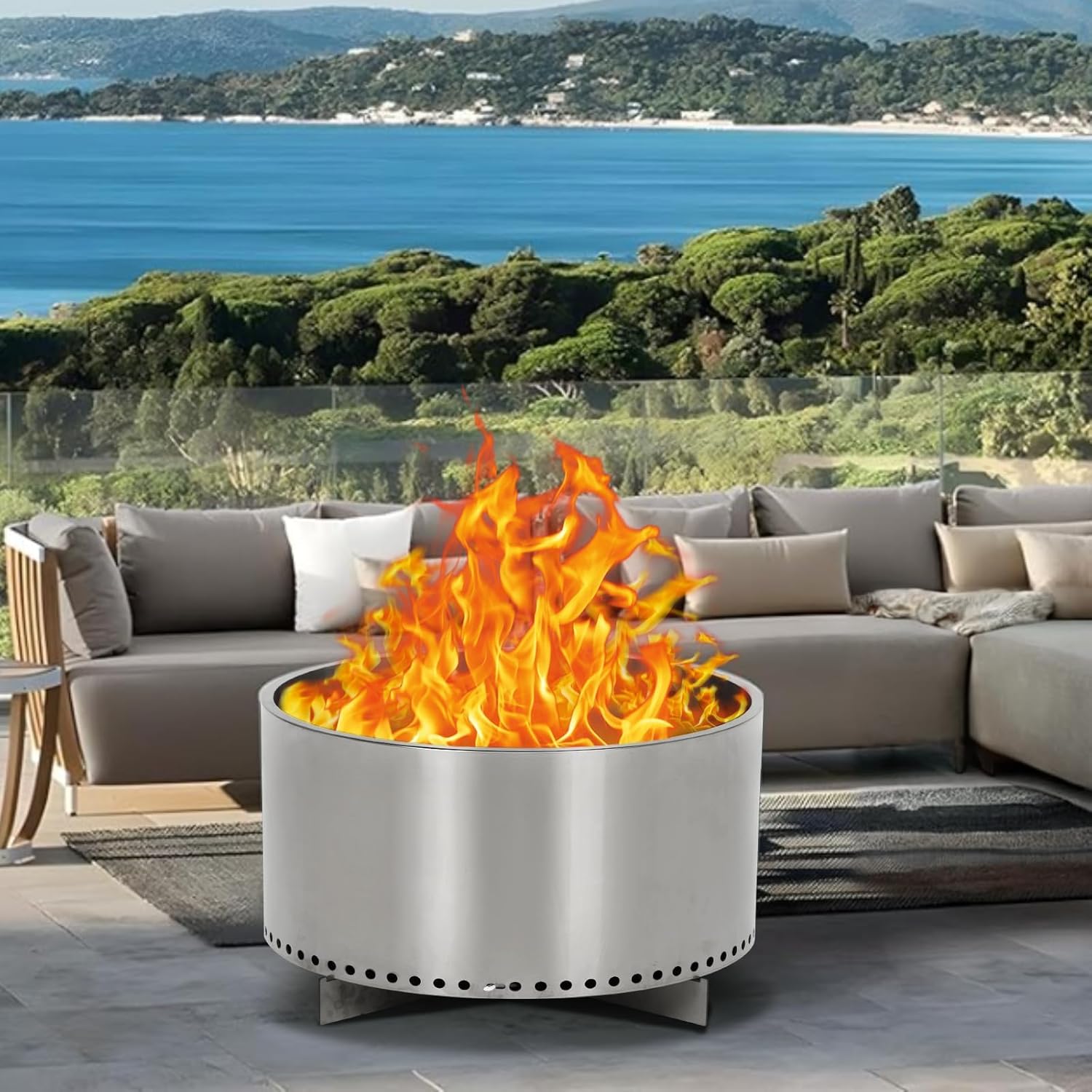 20.5 Inch Smokeless Fire Pit with Air Switch Technology Made of 304 Stainless Steel Portable Outdoor Fire Pit with Removable Stand and Ash Pan Provides 360 Degree Warmth for Camping Backyard Patio Bea
