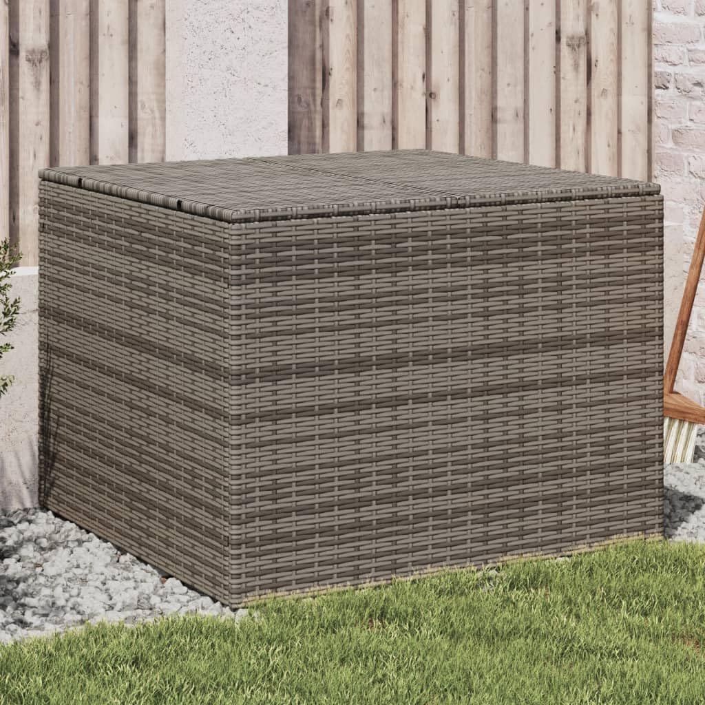 Grey PE Rattan Garden Storage Box, Powder-Coated Steel, 291L Outdoor Deck Patio Container, Weatherproof Large Bin for Cushions, Tools, Pool Supplies, Terrace
