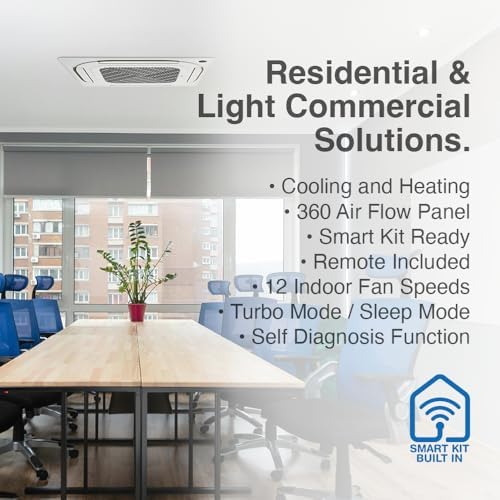 Cooper & Hunter 12,000 BTU Ceiling Cassette Ductless Mini Split Air Conditioner & Heat Pump – 21.1 SEER2 – Includes 25FT Installation Kit & Wall Thermostat – Cooling & Heating Inverter System