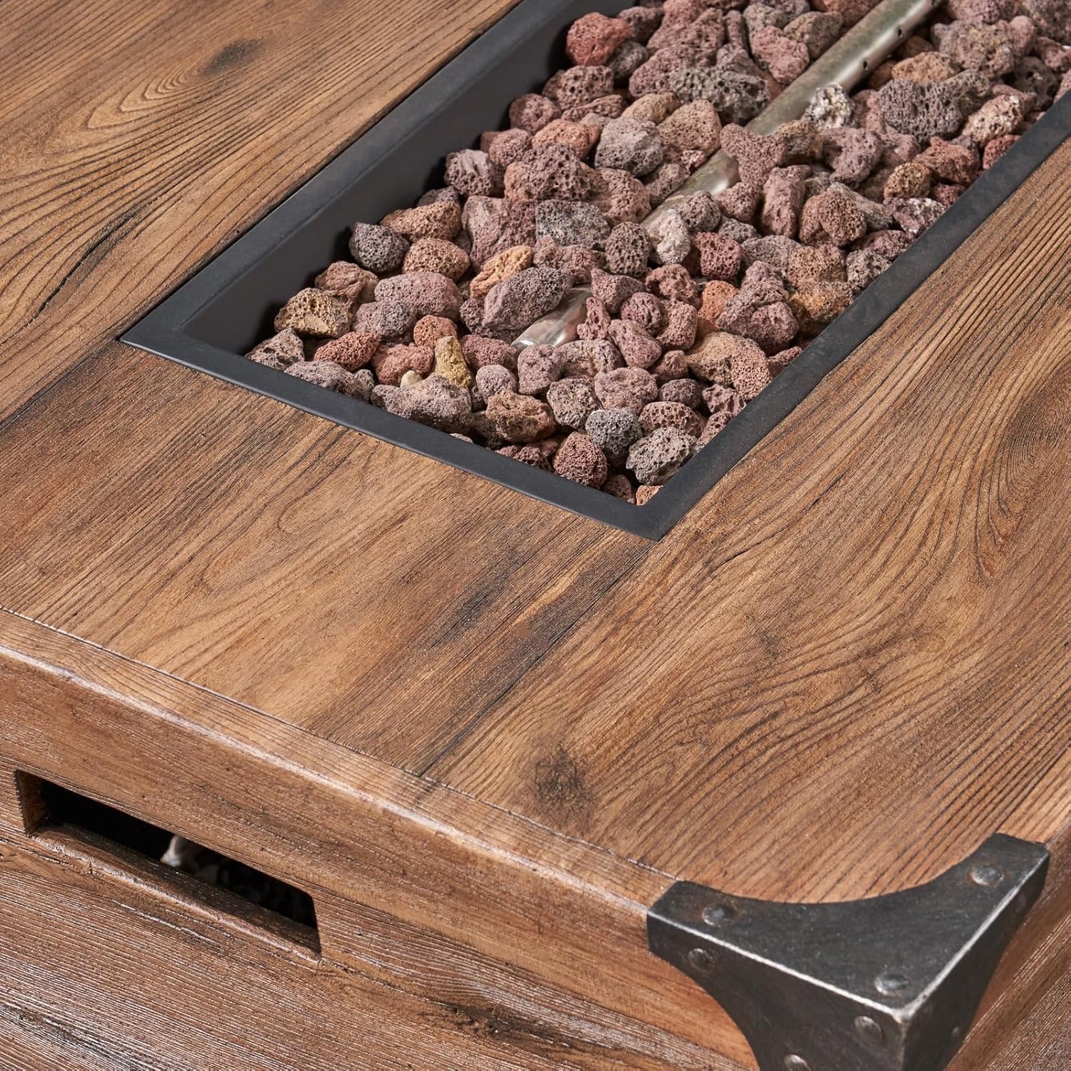 Penau Outdoor Patio Concrete Fire Table - Rectangle Gas Burning 56-Inch Fire Pit, 50,000 BTU, Wood Pattern - Brown (Tank Cover Not Included)