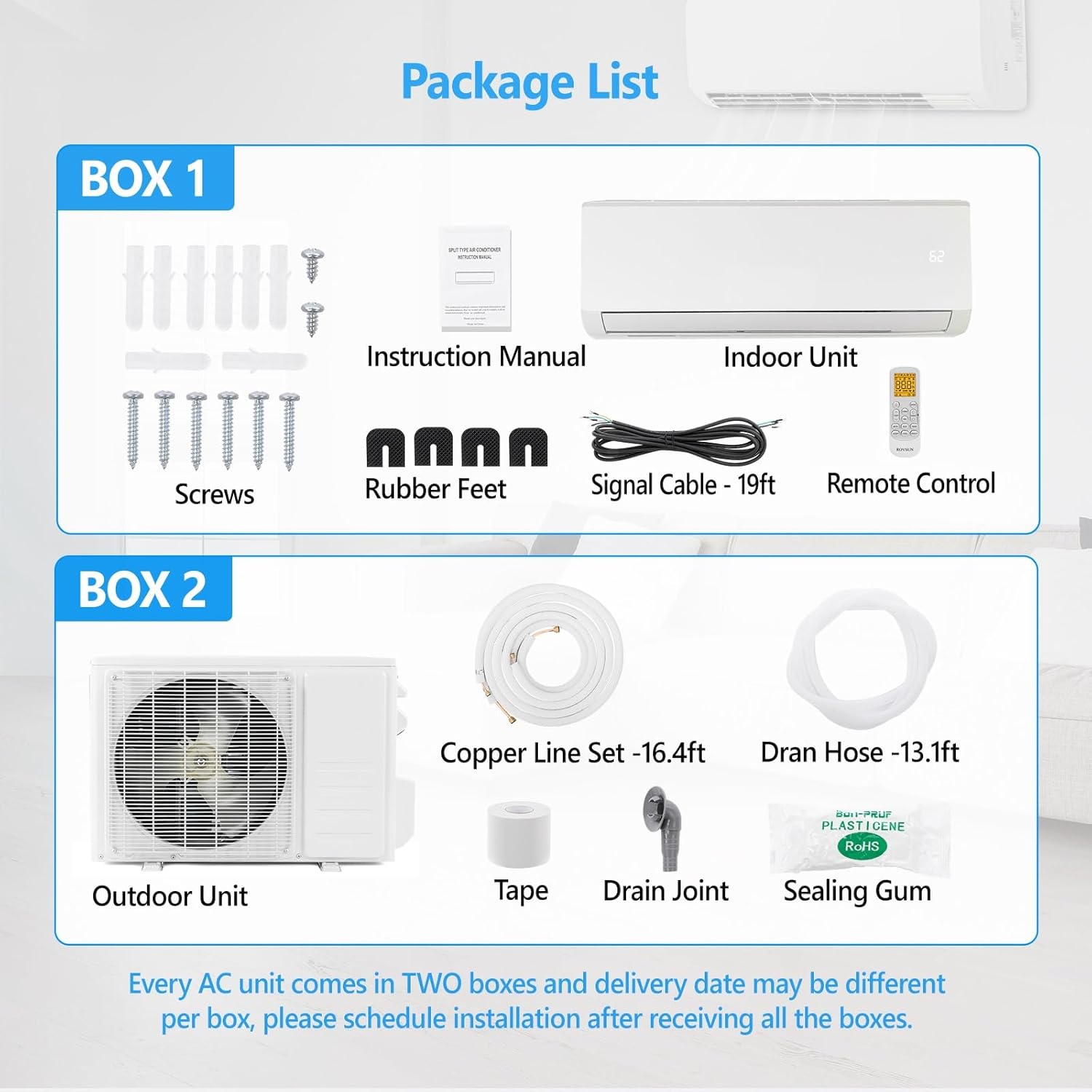 Bonnlo 24000 BTU Mini Split Air Conditioner & Heater, 21 SEER2 230V Inverter Ductless Wall AC Unit for Rooms up to 1500 Sq. Ft with Pre-Charged Condenser, Heat Pump & Installation Kit (White)