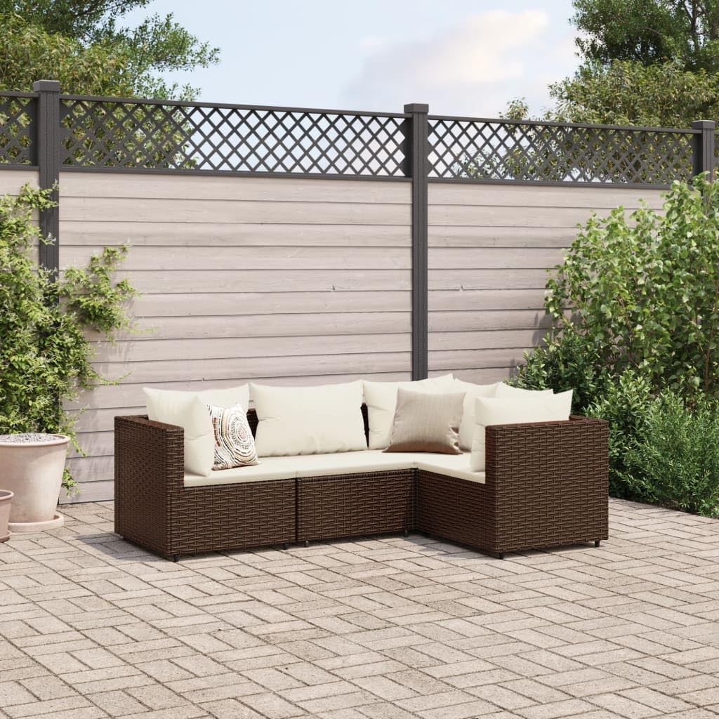 Furniture Sets 4 Piece Patio Lounge Set with Cushions Brown Poly Rattan,3Piece Outdoor Rattan Sofa Set with Cushions for Patio, Backyard, and Terrace Garden Conversation Sets