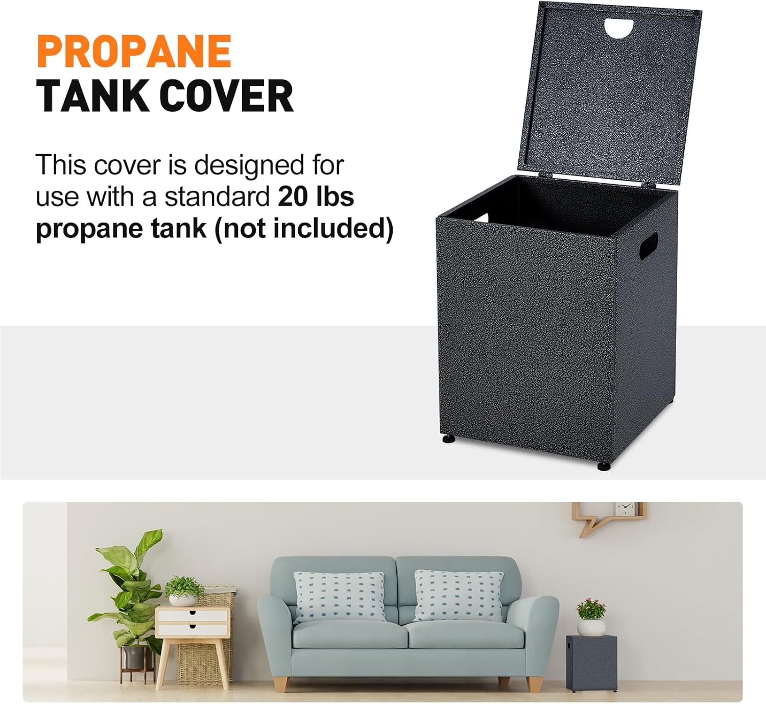 GarveeLife 48 in Outdoor Fire Table, 48 in Rectangle Propane Gas Fire Pit Table, 50,000 BTU Modern Firepit with 16 in Tank Cover Side Table, Wind Guard, Fire Glass, Rain Cover