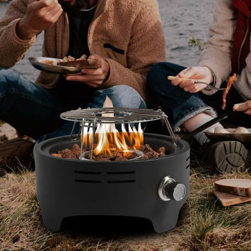 HGD 16 inch Portable Propane Fire Pit for Camping,Outdoor Fire Pit with Cooking Support 30000 BTU Smokeless Gas Fire Pits for Outside Patio