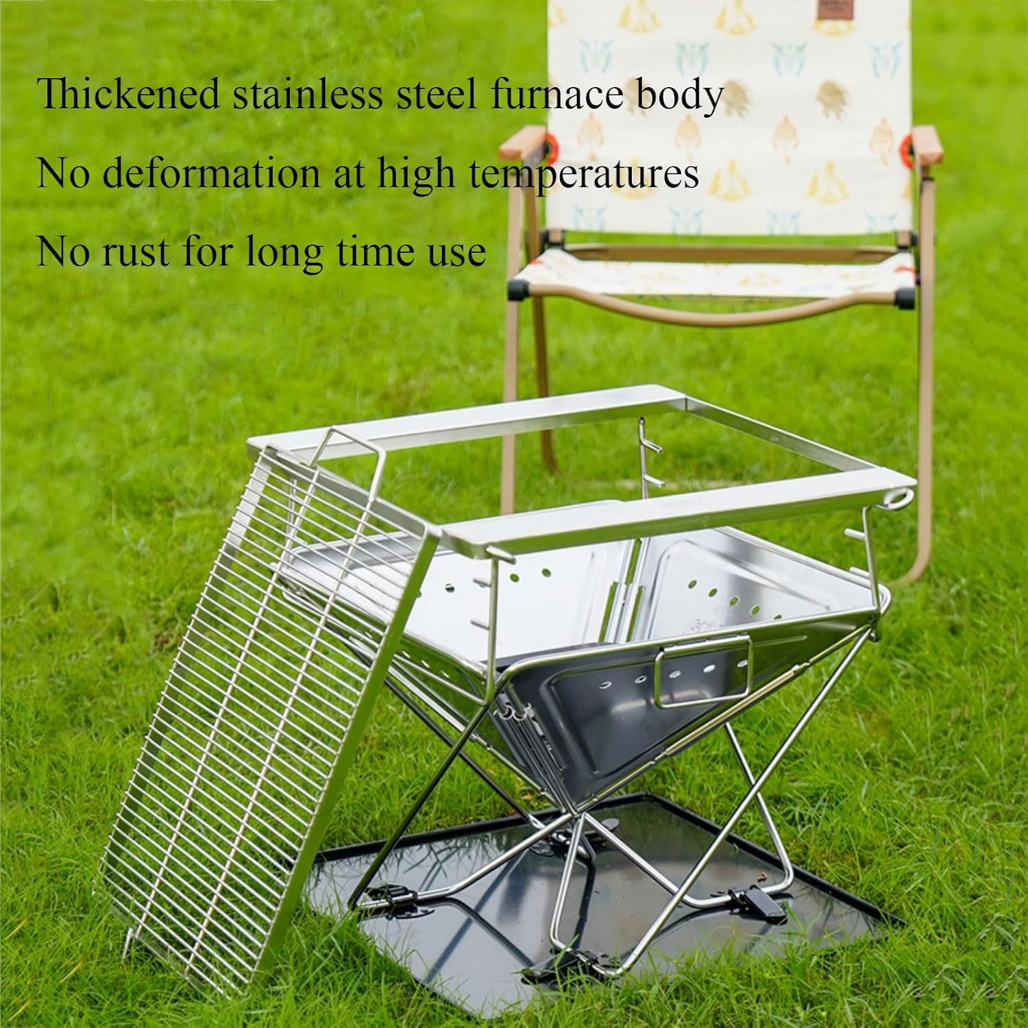 Fire Pit Portable Campfire Pit Collapsible Stainless Steel Grill for Camping Picnic Patio Backyard and Garden with Storage Bag,Large