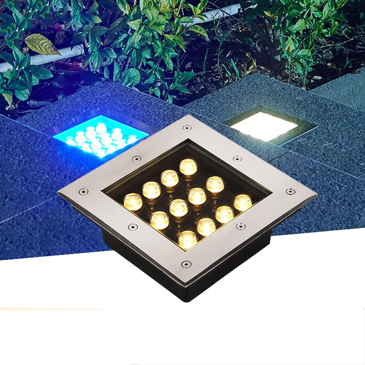 Outdoor Ground Lights Square LED Underground Light IP66 Waterproof AC85-110V Recessed Buried Lights for Garden Lawn Patio Deck Pathway Yard Walkway Landscape Spotlight