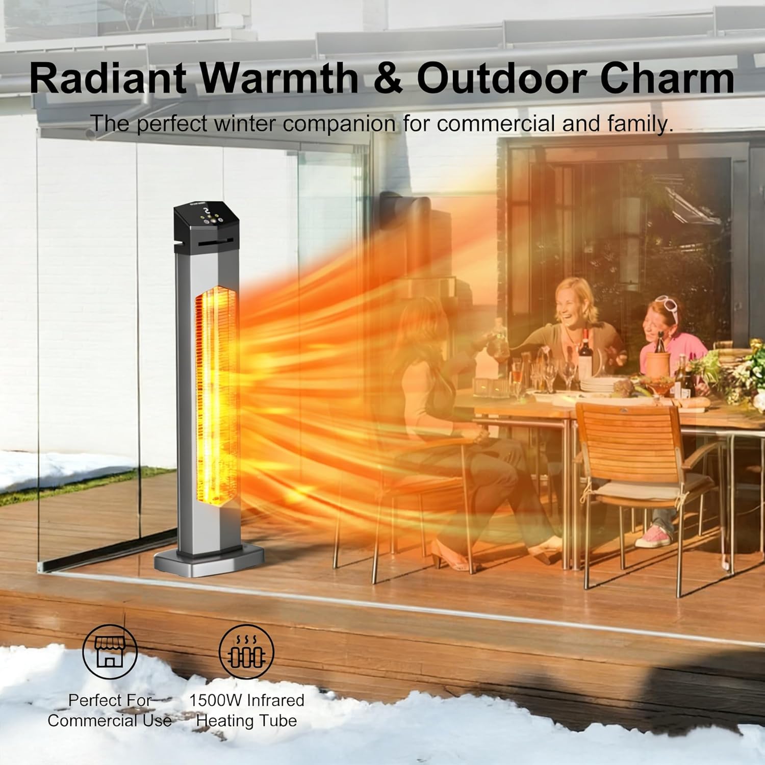 Outdoor Heaters for Patio,1500W Electric Infrared Radiant Heater with Remote,37” Portable Tower Space Heater with 12H Timer,Tip-over Protection for Garage,Porch,Indoor,Silver
